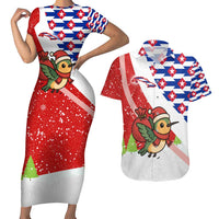 Cuba Christmas Couples Matching Short Sleeve Bodycon Dress and Hawaiian Shirt with Santa Hummingbird Cuban Flag Feliz Navidad and Snowflake - Wonder Print Shop