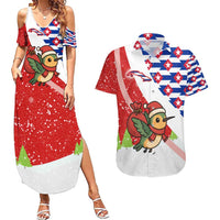 Cuba Christmas Couples Matching Summer Maxi Dress and Hawaiian Shirt with Santa Hummingbird Cuban Flag Feliz Navidad and Snowflake - Wonder Print Shop