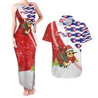 Cuba Christmas Couples Matching Tank Maxi Dress and Hawaiian Shirt with Santa Hummingbird Cuban Flag Feliz Navidad and Snowflake - Wonder Print Shop