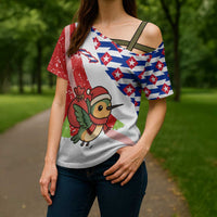 Cuba Christmas Cross Shoulder Shirt with Santa Hummingbird Cuban Flag Feliz Navidad and Snowflake - Wonder Print Shop