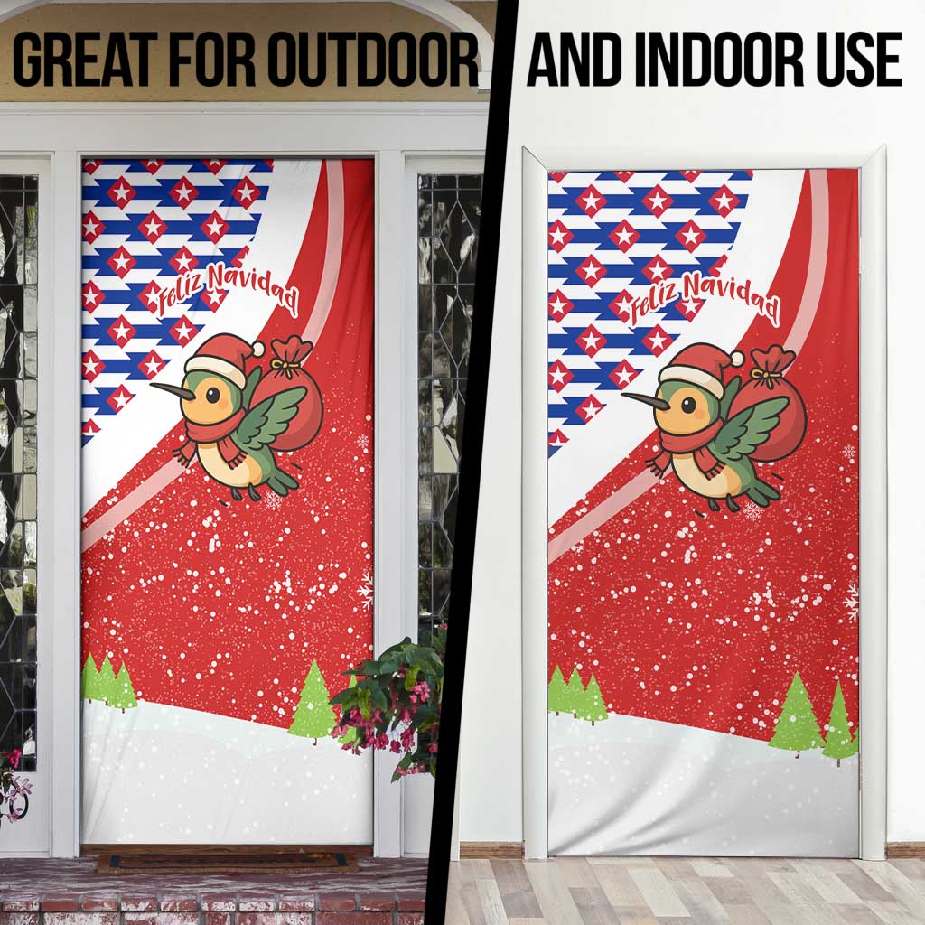 Cuba Christmas Door Cover with Santa Hummingbird Cuban Flag Feliz Navidad and Snowflake - Wonder Print Shop