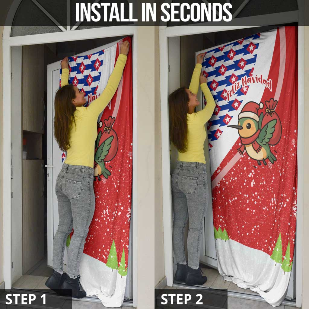 Cuba Christmas Door Cover with Santa Hummingbird Cuban Flag Feliz Navidad and Snowflake - Wonder Print Shop