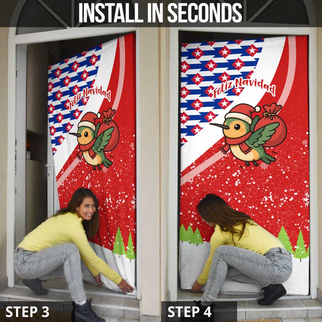 Cuba Christmas Door Cover with Santa Hummingbird Cuban Flag Feliz Navidad and Snowflake - Wonder Print Shop