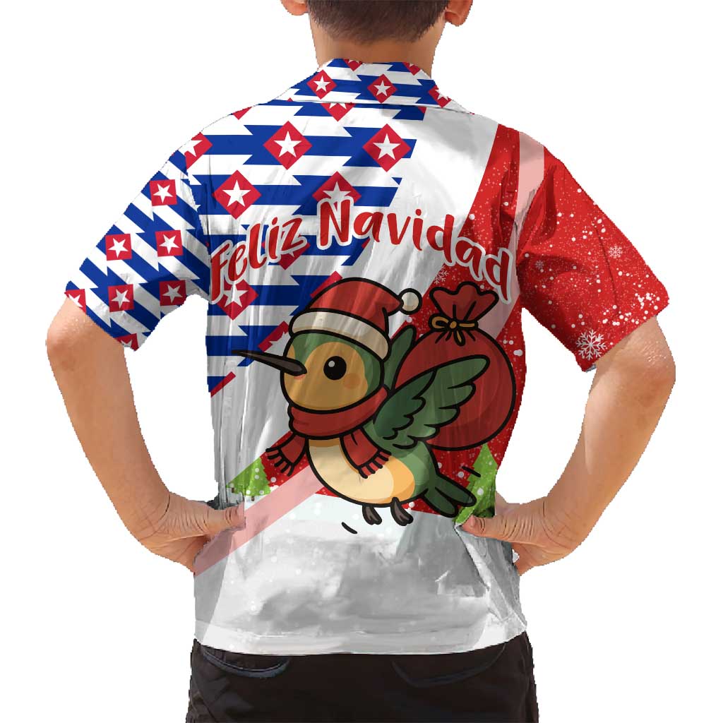 Cuba Christmas Family Matching Long Sleeve Bodycon Dress and Hawaiian Shirt with Santa Hummingbird Cuban Flag Feliz Navidad and Snowflake - Wonder Print Shop
