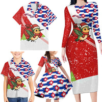 Cuba Christmas Family Matching Long Sleeve Bodycon Dress and Hawaiian Shirt with Santa Hummingbird Cuban Flag Feliz Navidad and Snowflake - Wonder Print Shop