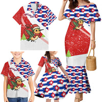Cuba Christmas Family Matching Mermaid Dress and Hawaiian Shirt with Santa Hummingbird Cuban Flag Feliz Navidad and Snowflake - Wonder Print Shop