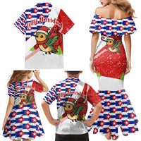 Cuba Christmas Family Matching Mermaid Dress and Hawaiian Shirt with Santa Hummingbird Cuban Flag Feliz Navidad and Snowflake - Wonder Print Shop
