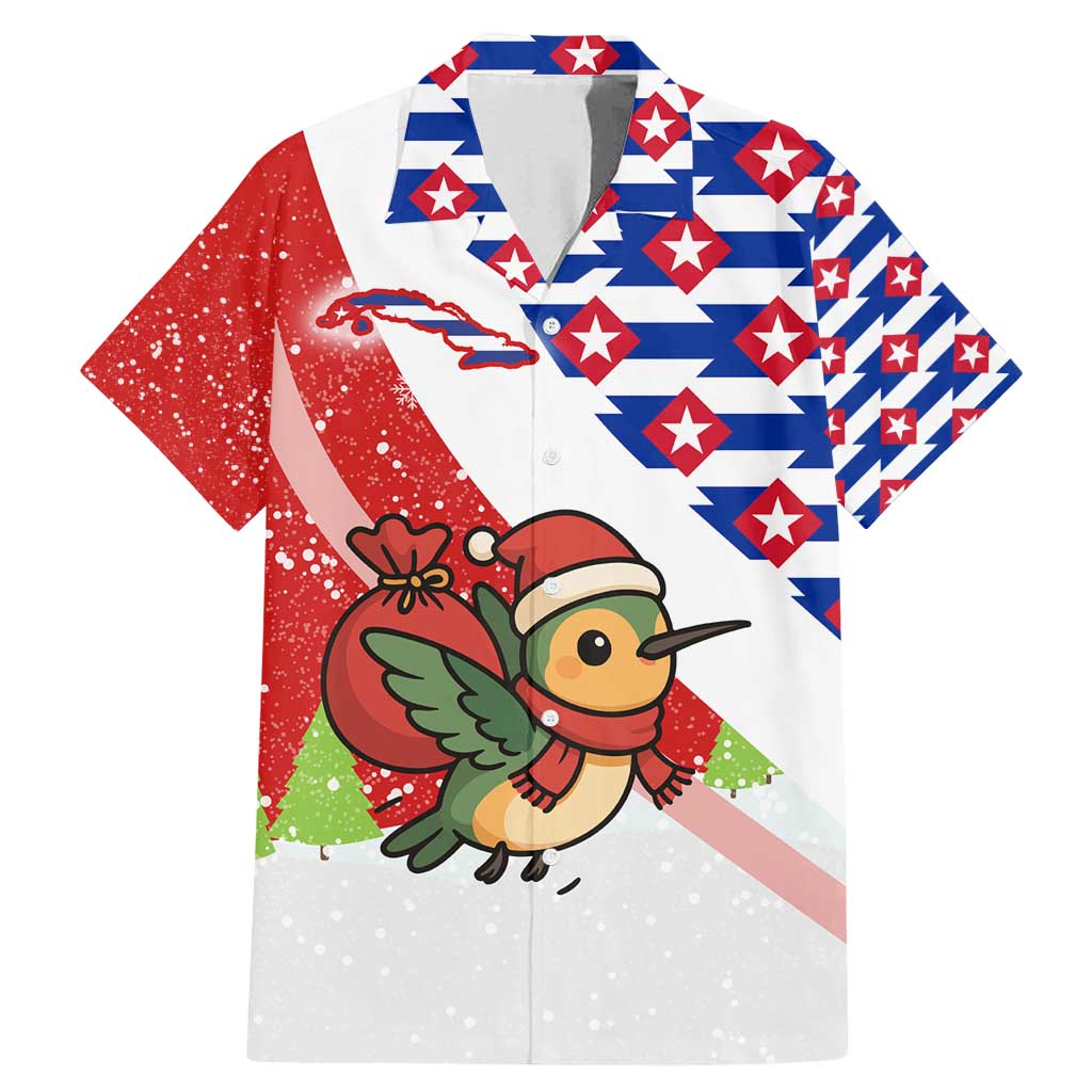 Cuba Christmas Family Matching Mermaid Dress and Hawaiian Shirt with Santa Hummingbird Cuban Flag Feliz Navidad and Snowflake - Wonder Print Shop
