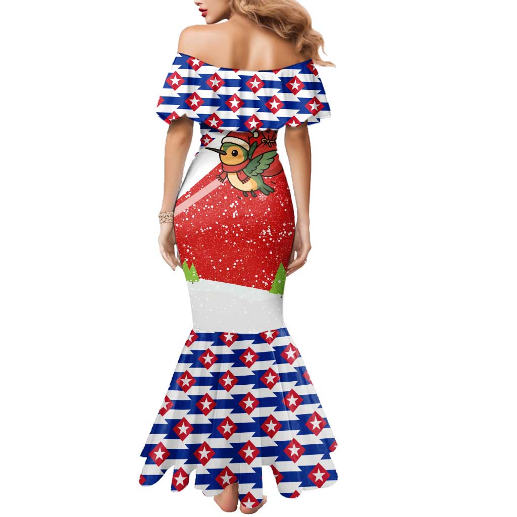 Cuba Christmas Family Matching Mermaid Dress and Hawaiian Shirt with Santa Hummingbird Cuban Flag Feliz Navidad and Snowflake - Wonder Print Shop