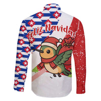Cuba Christmas Family Matching Off The Shoulder Long Sleeve Dress and Hawaiian Shirt with Santa Hummingbird Cuban Flag Feliz Navidad and Snowflake - Wonder Print Shop
