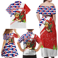 Cuba Christmas Family Matching Off Shoulder Maxi Dress and Hawaiian Shirt with Santa Hummingbird Cuban Flag Feliz Navidad and Snowflake - Wonder Print Shop