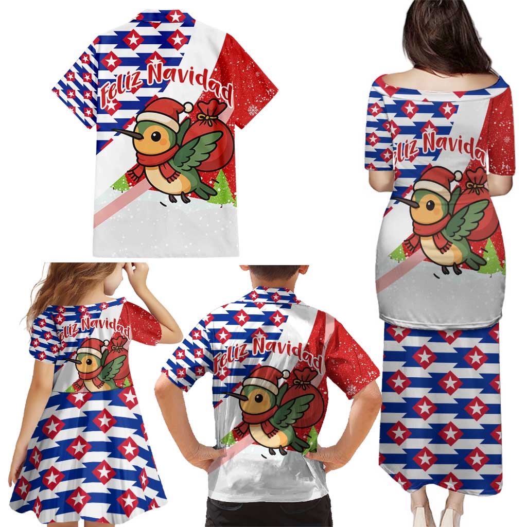 Cuba Christmas Family Matching Puletasi and Hawaiian Shirt with Santa Hummingbird Cuban Flag Feliz Navidad and Snowflake - Wonder Print Shop