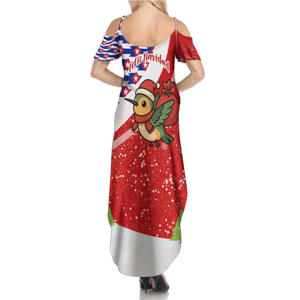 Cuba Christmas Family Matching Summer Maxi Dress and Hawaiian Shirt with Santa Hummingbird Cuban Flag Feliz Navidad and Snowflake - Wonder Print Shop