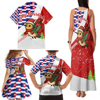 Cuba Christmas Family Matching Tank Maxi Dress and Hawaiian Shirt with Santa Hummingbird Cuban Flag Feliz Navidad and Snowflake - Wonder Print Shop