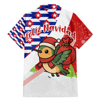 Cuba Christmas Family Matching Tank Maxi Dress and Hawaiian Shirt with Santa Hummingbird Cuban Flag Feliz Navidad and Snowflake - Wonder Print Shop