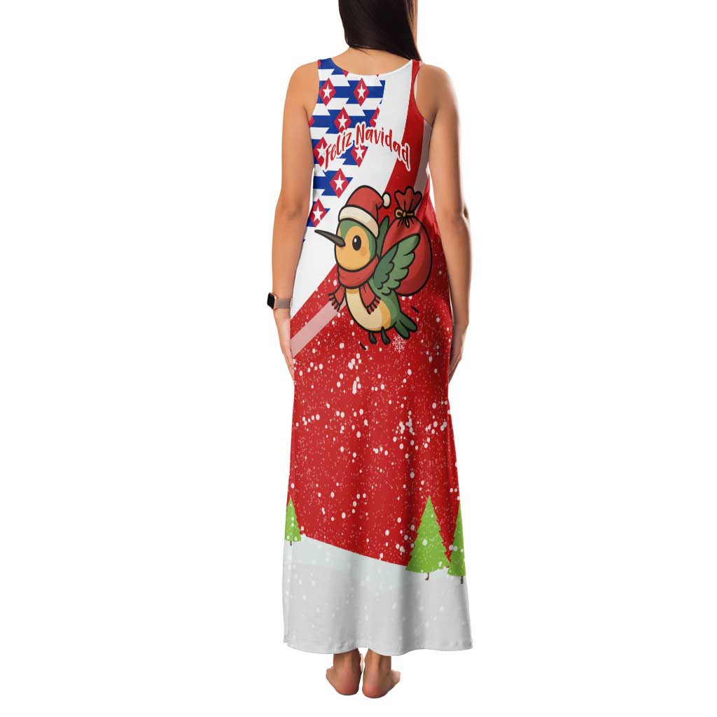 Cuba Christmas Family Matching Tank Maxi Dress and Hawaiian Shirt with Santa Hummingbird Cuban Flag Feliz Navidad and Snowflake - Wonder Print Shop