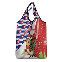 Cuba Christmas Grocery Bag with Santa Hummingbird Cuban Flag Feliz Navidad and Snowflake - Wonder Print Shop
