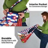 Cuba Christmas Grocery Bag with Santa Hummingbird Cuban Flag Feliz Navidad and Snowflake - Wonder Print Shop