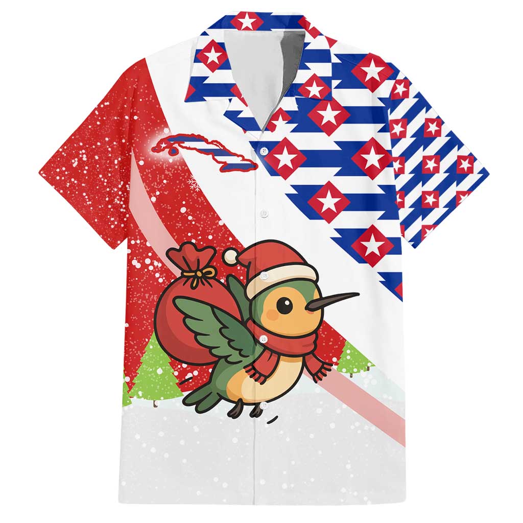 Cuba Christmas Hawaiian Shirt with Santa Hummingbird Cuban Flag Feliz Navidad and Snowflake - Wonder Print Shop