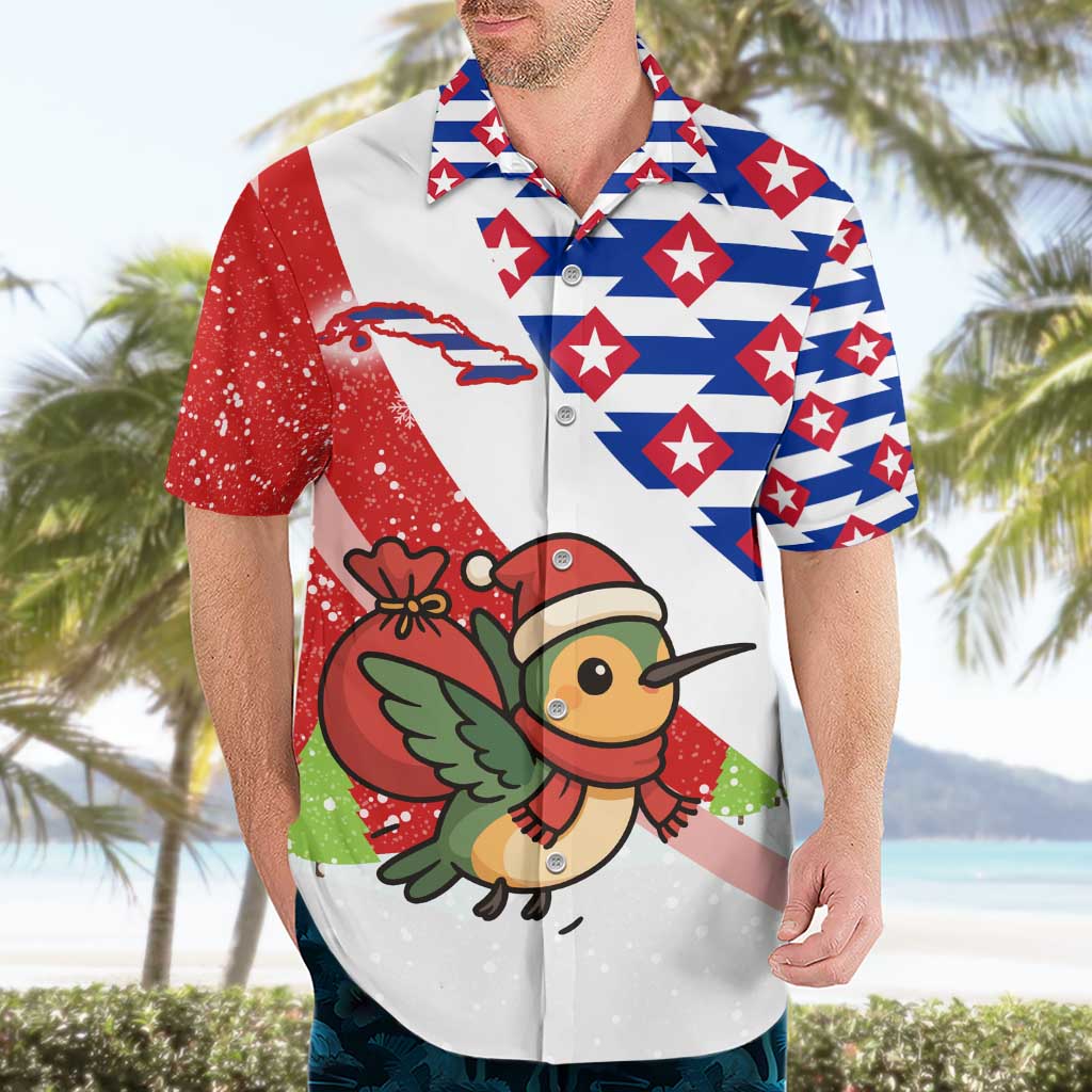 Cuba Christmas Hawaiian Shirt with Santa Hummingbird Cuban Flag Feliz Navidad and Snowflake - Wonder Print Shop