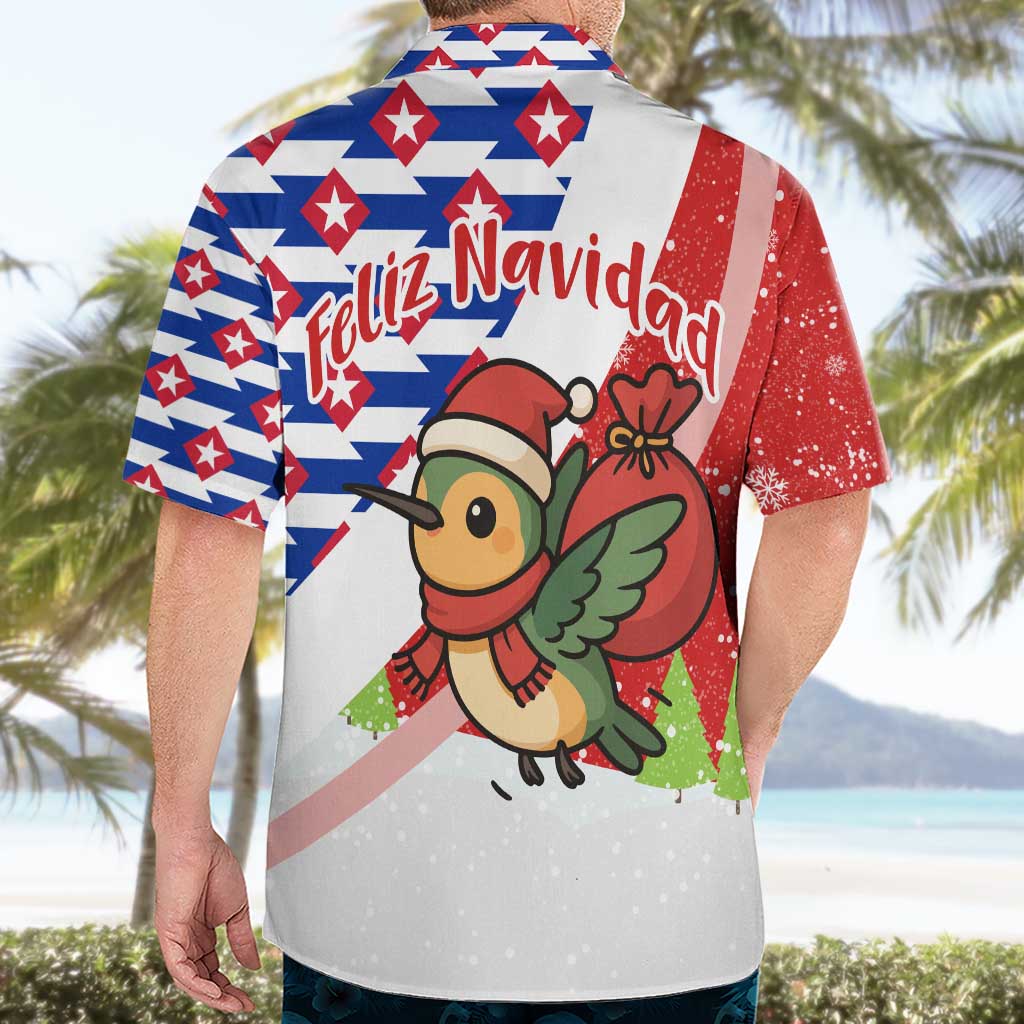 Cuba Christmas Hawaiian Shirt with Santa Hummingbird Cuban Flag Feliz Navidad and Snowflake - Wonder Print Shop