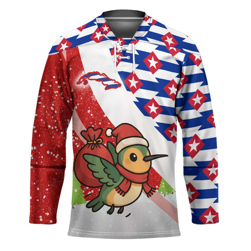 Cuba Christmas Hockey Jersey with Santa Hummingbird Cuban Flag Feliz Navidad and Snowflake - Wonder Print Shop