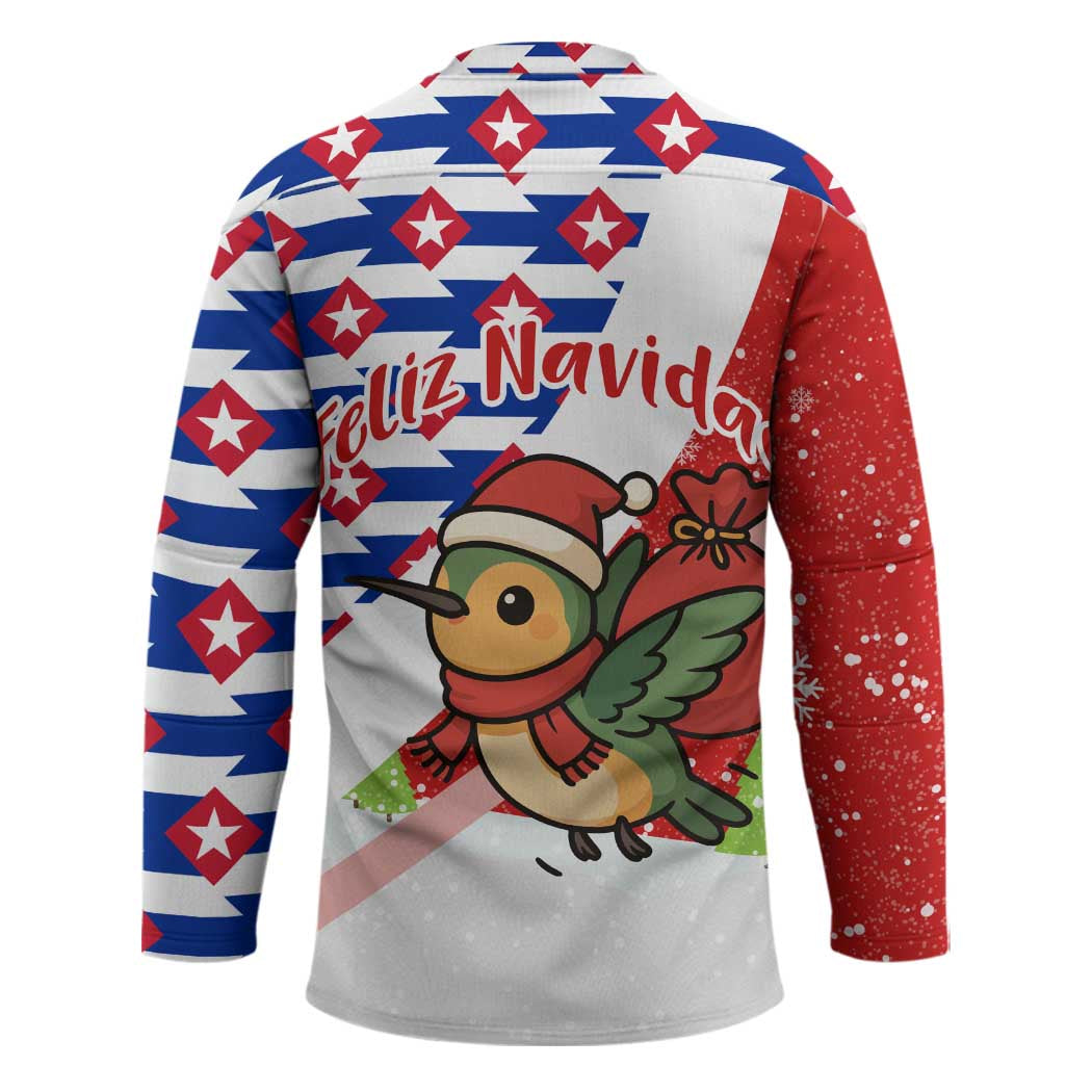 Cuba Christmas Hockey Jersey with Santa Hummingbird Cuban Flag Feliz Navidad and Snowflake - Wonder Print Shop