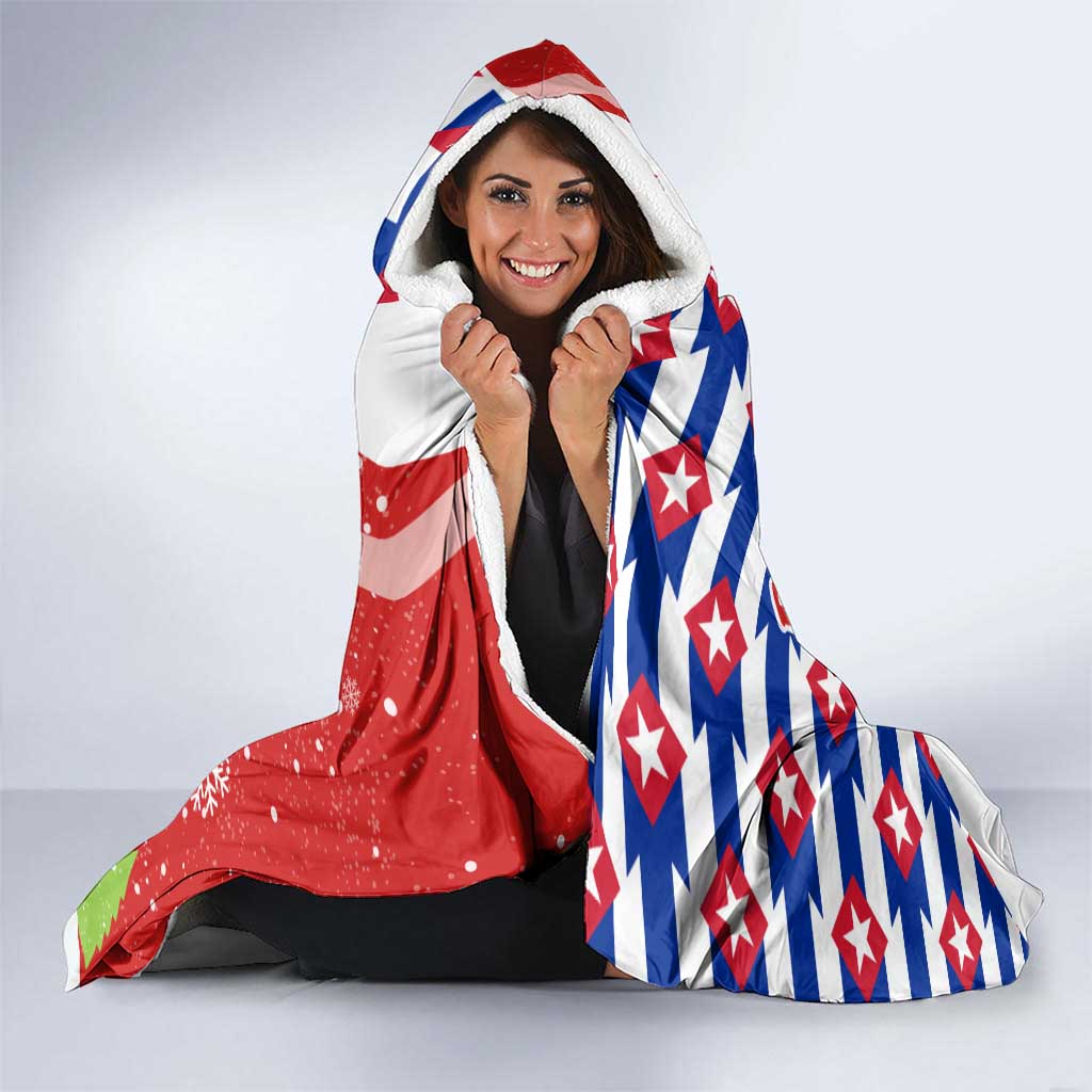 Cuba Christmas Hooded Blanket with Santa Hummingbird Cuban Flag Feliz Navidad and Snowflake - Wonder Print Shop