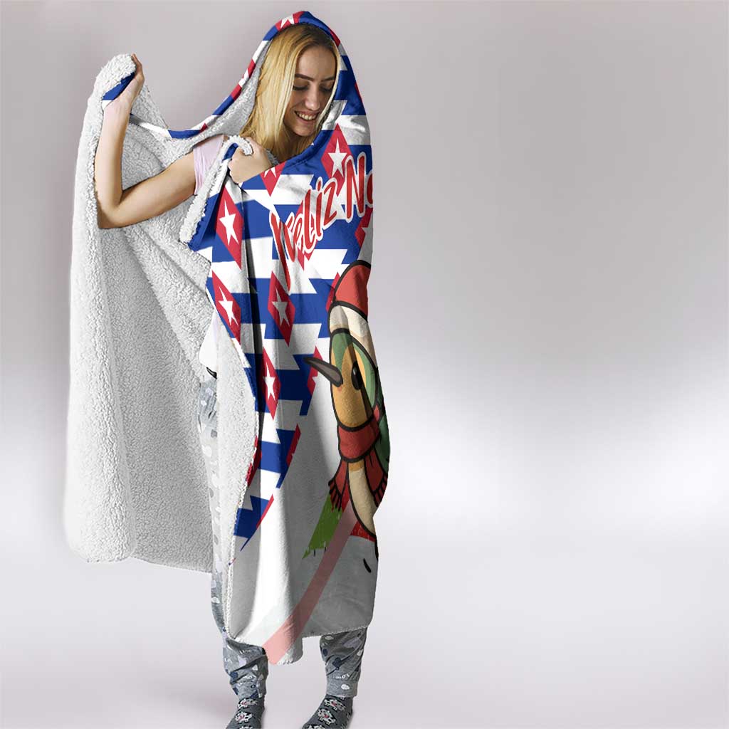 Cuba Christmas Hooded Blanket with Santa Hummingbird Cuban Flag Feliz Navidad and Snowflake - Wonder Print Shop