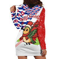Cuba Christmas Hoodie Dress with Santa Hummingbird Cuban Flag Feliz Navidad and Snowflake - Wonder Print Shop
