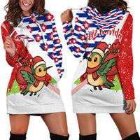 Cuba Christmas Hoodie Dress with Santa Hummingbird Cuban Flag Feliz Navidad and Snowflake - Wonder Print Shop