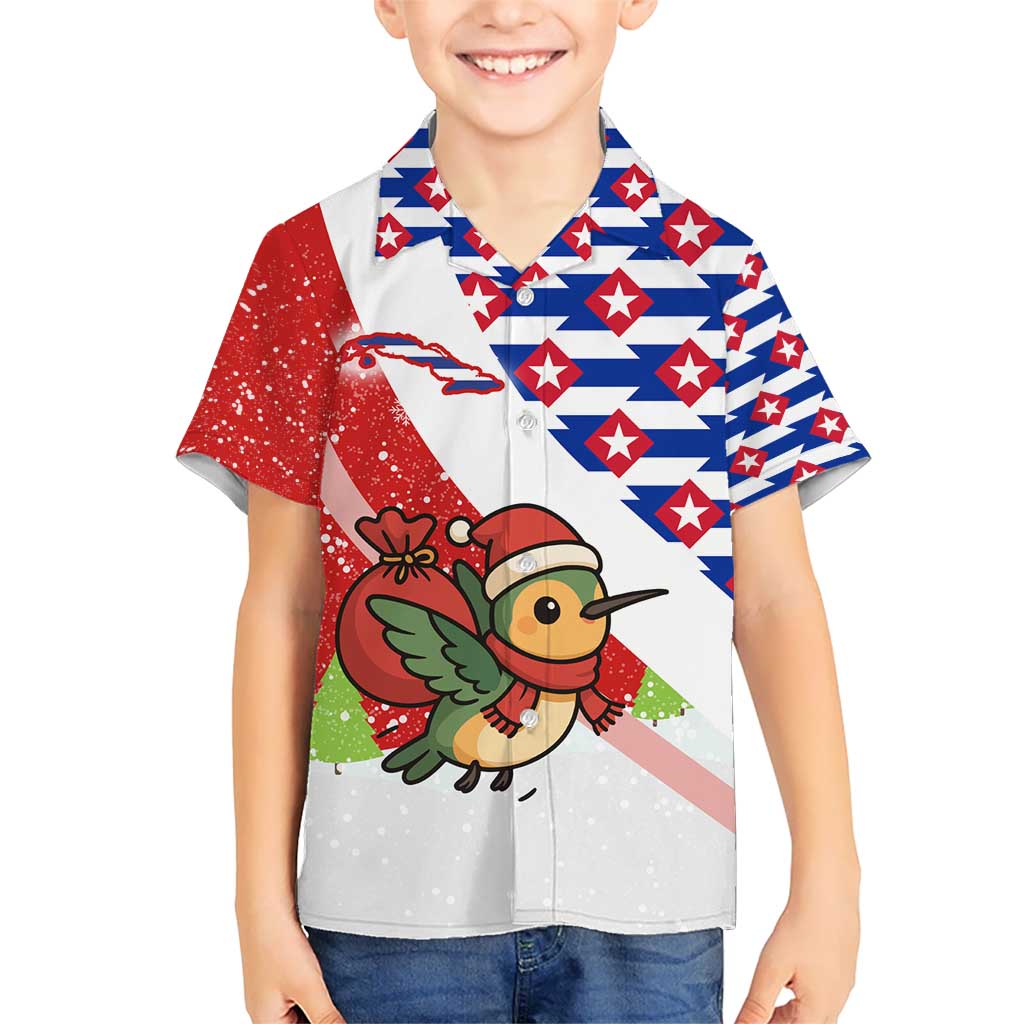 Cuba Christmas Kid Hawaiian Shirt with Santa Hummingbird Cuban Flag Feliz Navidad and Snowflake - Wonder Print Shop
