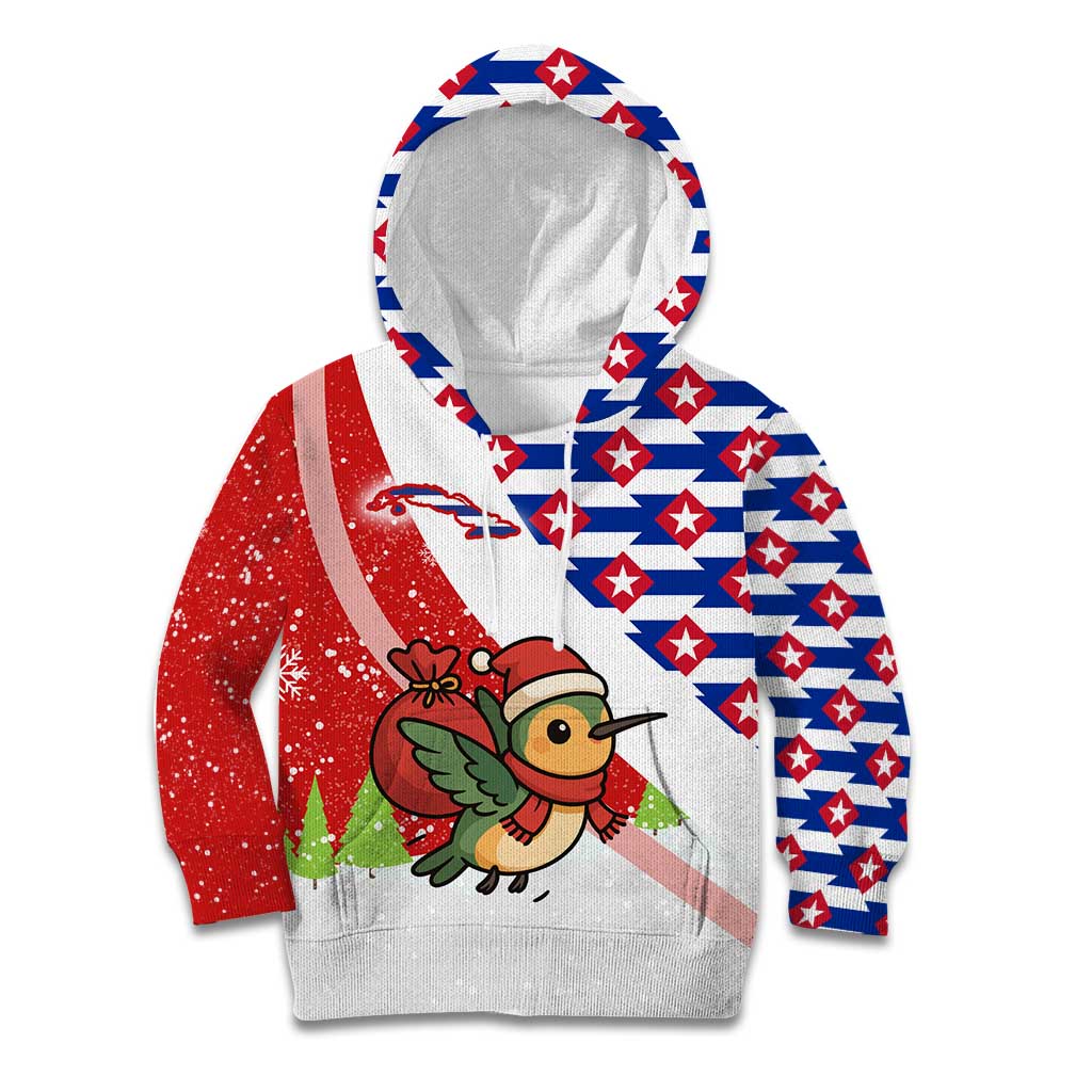 Cuba Christmas Kid Hoodie with Santa Hummingbird Cuban Flag Feliz Navidad and Snowflake - Wonder Print Shop