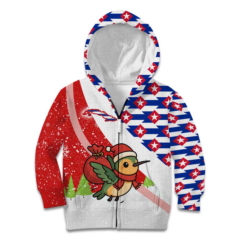 Cuba Christmas Kid Hoodie with Santa Hummingbird Cuban Flag Feliz Navidad and Snowflake - Wonder Print Shop