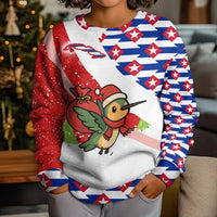 Cuba Christmas Kid Ugly Christmas Sweater with Santa Hummingbird Cuban Flag Feliz Navidad and Snowflake - Wonder Print Shop