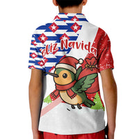 Cuba Christmas Kid Polo Shirt with Santa Hummingbird Cuban Flag Feliz Navidad and Snowflake - Wonder Print Shop