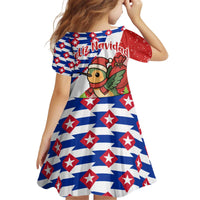 Cuba Christmas Kid Short Sleeve Dress with Santa Hummingbird Cuban Flag Feliz Navidad and Snowflake - Wonder Print Shop