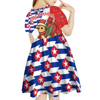 Cuba Christmas Kid Short Sleeve Dress with Santa Hummingbird Cuban Flag Feliz Navidad and Snowflake - Wonder Print Shop