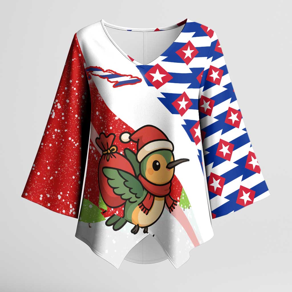 Cuba Christmas Kimono Sleeve Blouse with Santa Hummingbird Cuban Flag Feliz Navidad and Snowflake - Wonder Print Shop