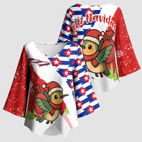 Cuba Christmas Kimono Sleeve Blouse with Santa Hummingbird Cuban Flag Feliz Navidad and Snowflake - Wonder Print Shop