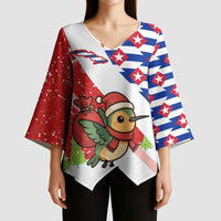 Cuba Christmas Kimono Sleeve Blouse with Santa Hummingbird Cuban Flag Feliz Navidad and Snowflake - Wonder Print Shop