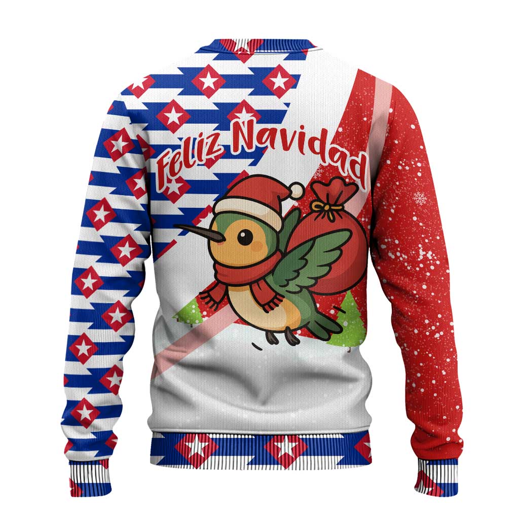 Cuba Christmas Ugly Christmas Sweater with Santa Hummingbird Cuban Flag Feliz Navidad and Snowflake - Wonder Print Shop