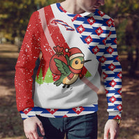 Cuba Christmas Ugly Christmas Sweater with Santa Hummingbird Cuban Flag Feliz Navidad and Snowflake - Wonder Print Shop