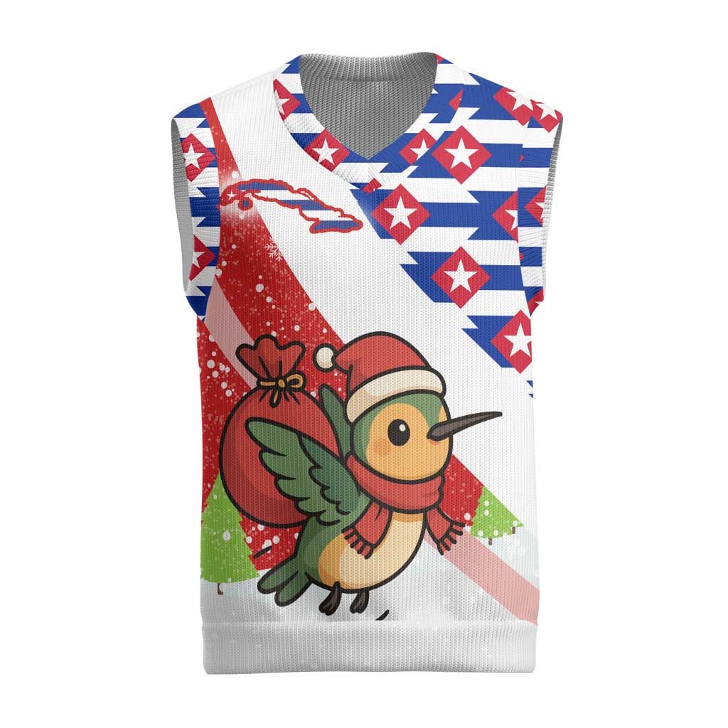 Cuba Christmas Knitted V-Neck Vest with Santa Hummingbird Cuban Flag Feliz Navidad and Snowflake - Wonder Print Shop