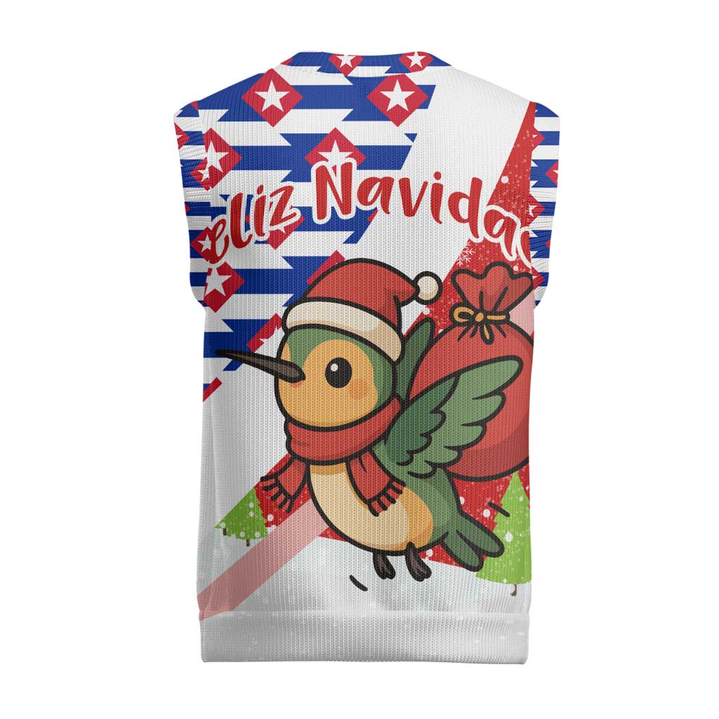 Cuba Christmas Knitted V-Neck Vest with Santa Hummingbird Cuban Flag Feliz Navidad and Snowflake - Wonder Print Shop