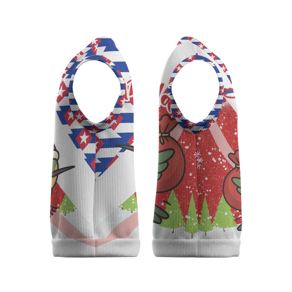 Cuba Christmas Knitted V-Neck Vest with Santa Hummingbird Cuban Flag Feliz Navidad and Snowflake - Wonder Print Shop