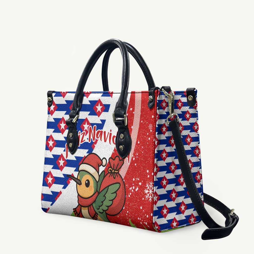 Cuba Christmas Leather Bag with Santa Hummingbird Cuban Flag Feliz Navidad and Snowflake - Wonder Print Shop
