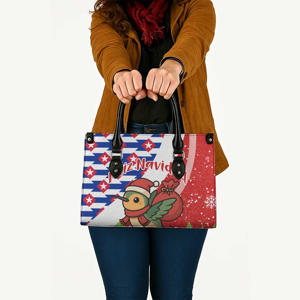Cuba Christmas Leather Bag with Santa Hummingbird Cuban Flag Feliz Navidad and Snowflake - Wonder Print Shop