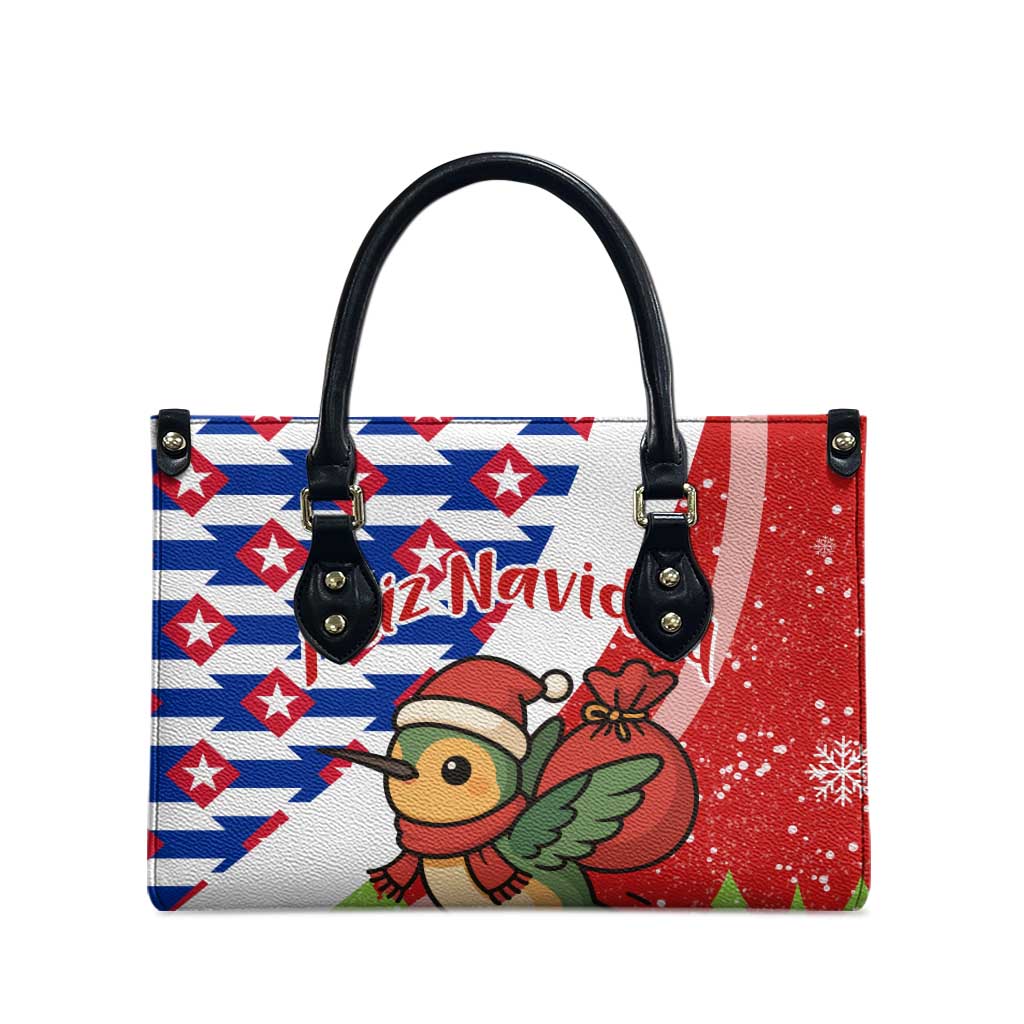Cuba Christmas Leather Bag with Santa Hummingbird Cuban Flag Feliz Navidad and Snowflake - Wonder Print Shop