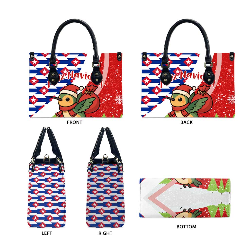 Cuba Christmas Leather Bag with Santa Hummingbird Cuban Flag Feliz Navidad and Snowflake - Wonder Print Shop